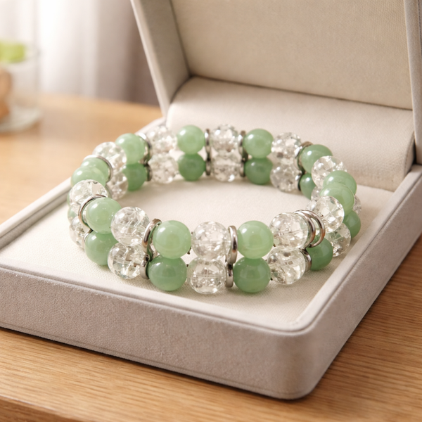 Bracelet double aventurine et Cristal craquelé