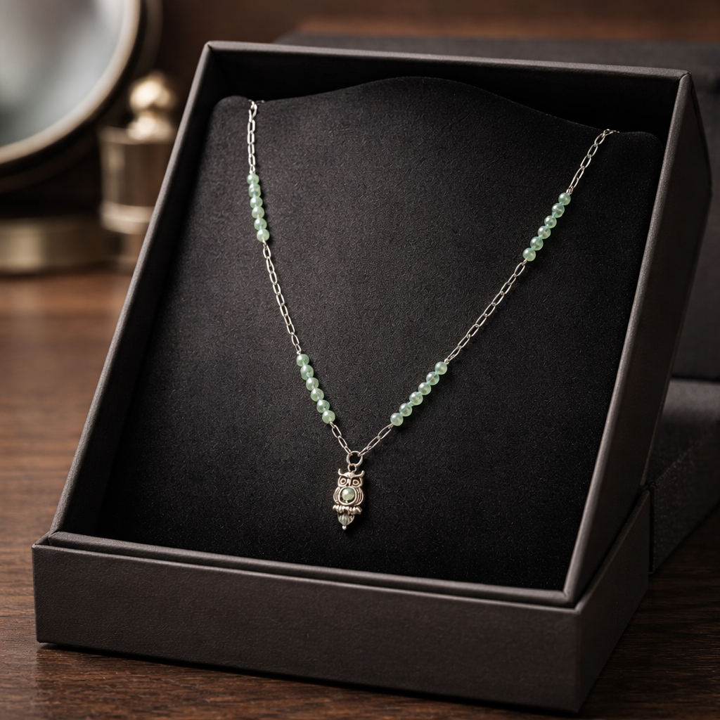 Chaîne pendentif hiboux aventurine