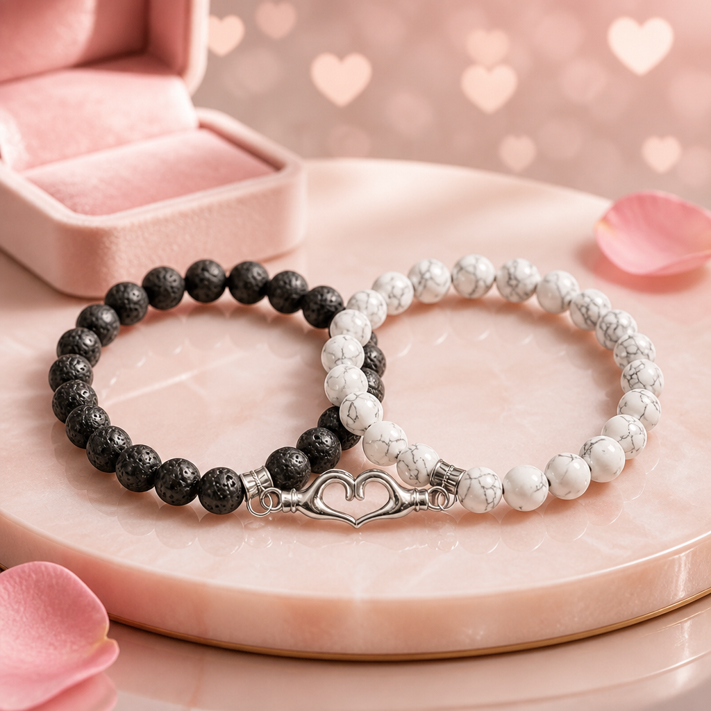 Bracelets couple main cœur aimante