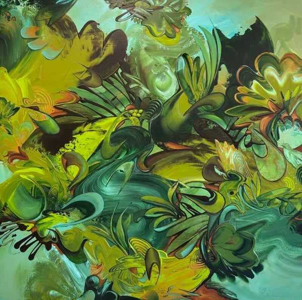 One Moment in Paradise | original painting from the DYNAMIC ABSTRACT SERIES | 120x120x4cm. - 47,2x47,2x1,6" - Acrylics on canvas