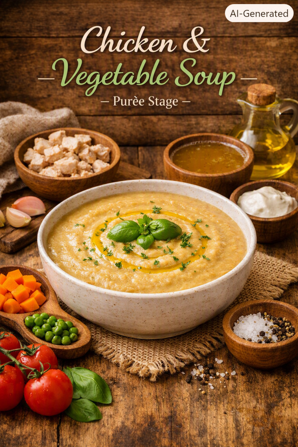 Chicken and vegetables soup for Puree Stage