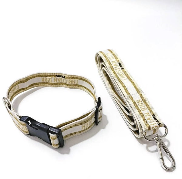 Halsband + Riem Goud/Wit