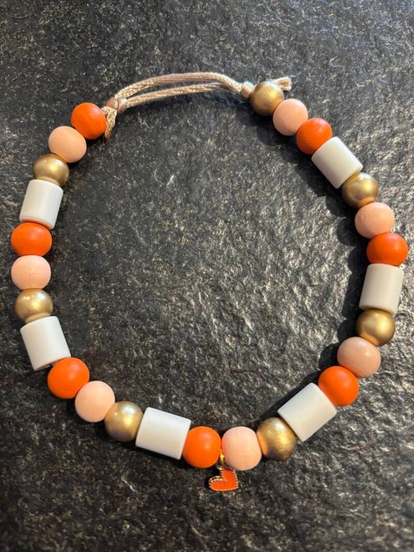 Keramische kralen halsband oranje met hart S