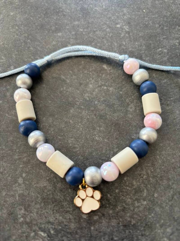 Keramische kralen halsband blauw met pootje S
