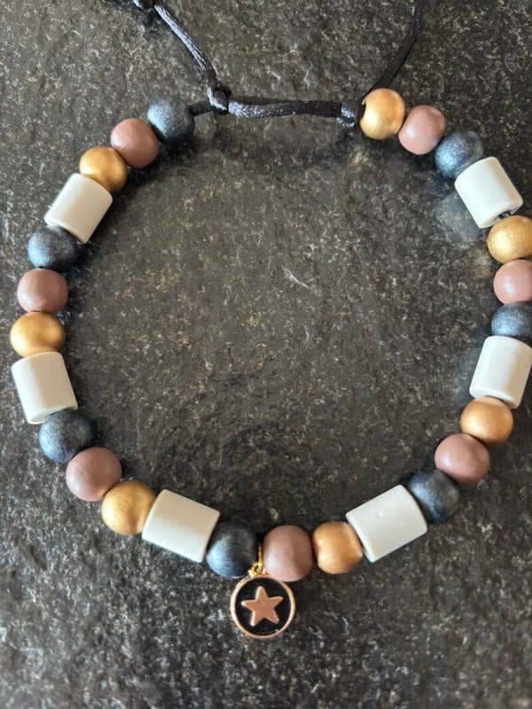 Keramische kralen halsband bruin-zwart M