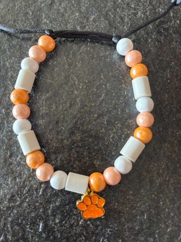 Keramische kralen halsband oranje glitter pootje S/M