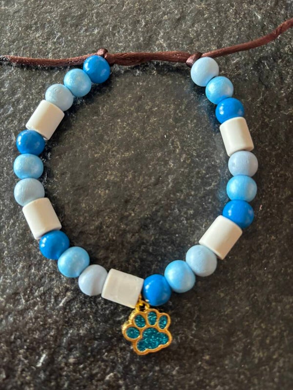 Keramische kralen halsband blauw glitter pootje S/M