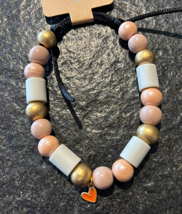 Keramische kralen halsband bruin met hart S