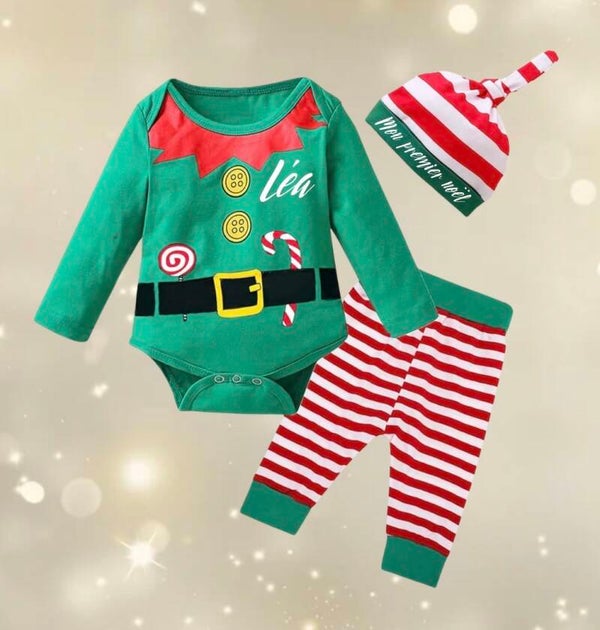 ✨🎄Tenue de Noël lutin personnalisée bébé - Mon Premier Noël 🎅✨