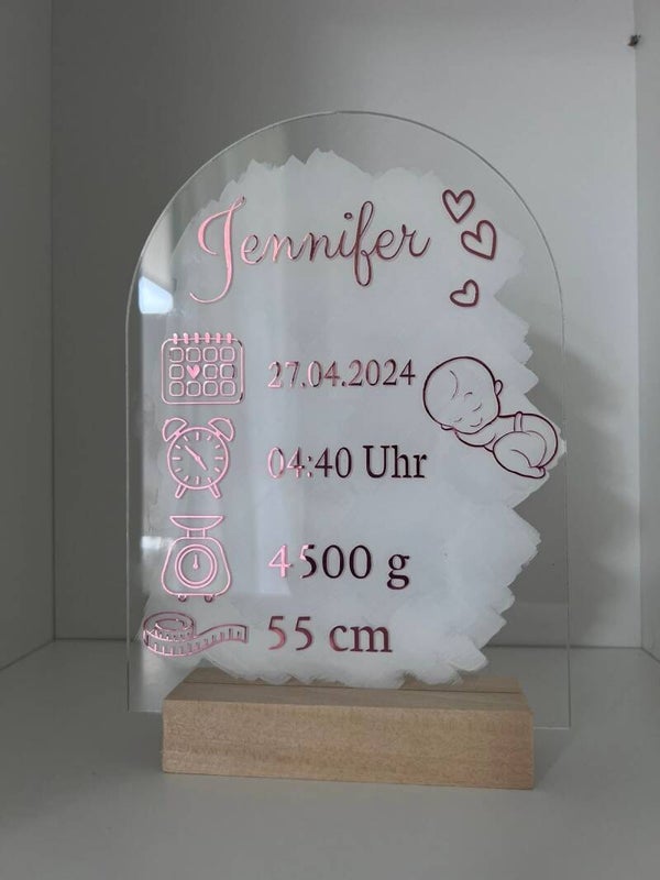 Plaque de naissance personnalisée en acrylique – Format 10 x 14 cm