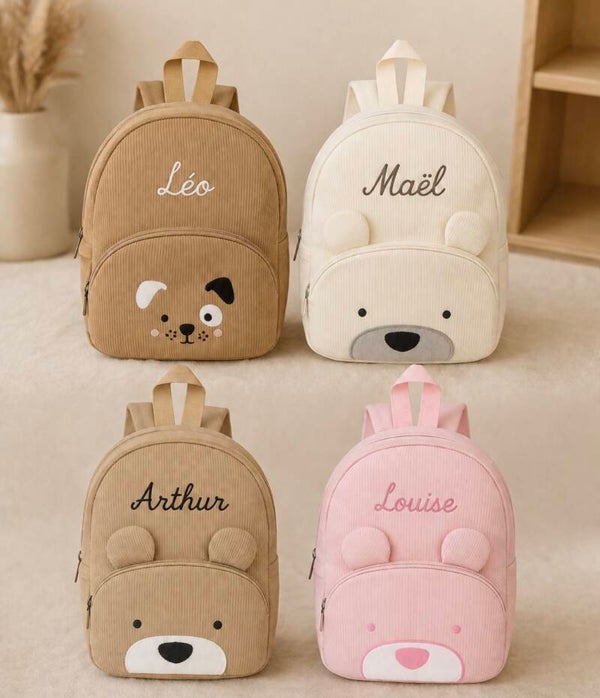 Sac à dos enfant personnalisé – Modèle Ourson & Petit Chien 🐻🐶
