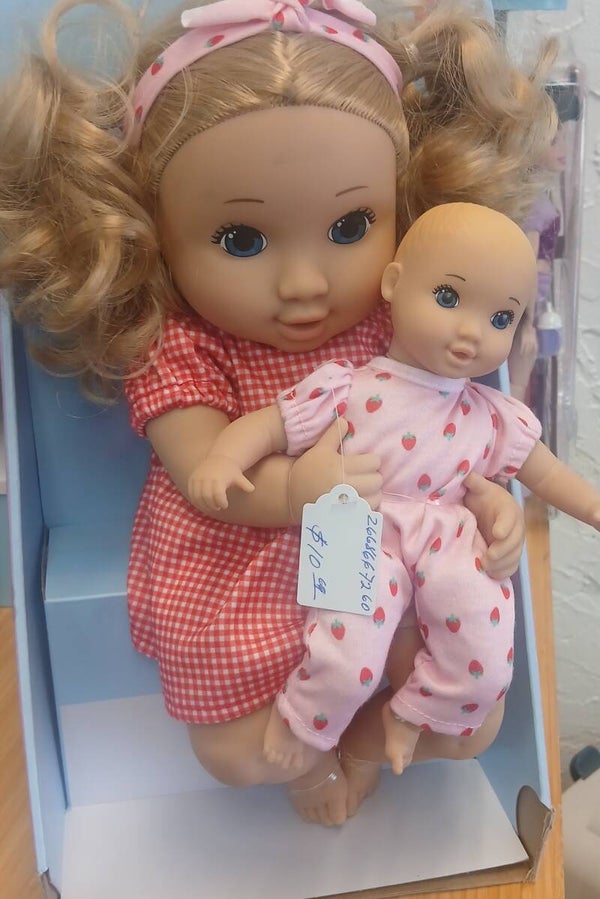 14" Blonde Hair/Blue Eyes Toddler Doll + Mini Baby Doll