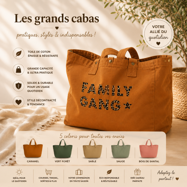 GRAND SAC CABAS "FAMILY GANG" caramel