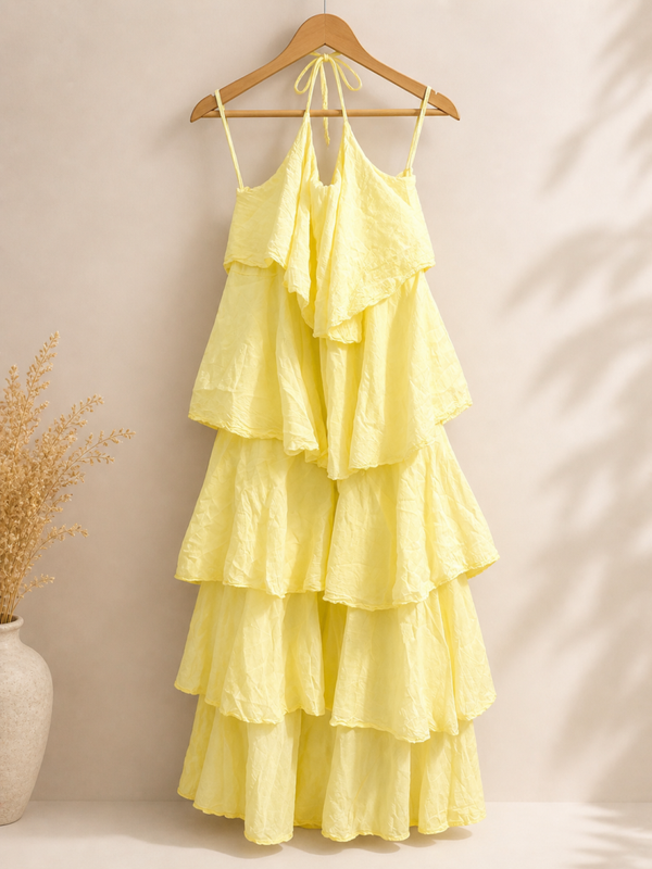 ROBE VOLANTS JAUNE