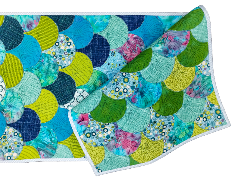 Fish scale inspired quilted and embroidered table runner