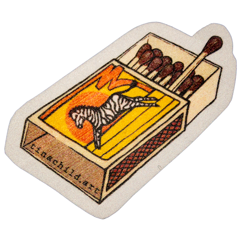 Sticker of an open Zebra matchbox based on the classic matchboxes common throughout the Balkans.