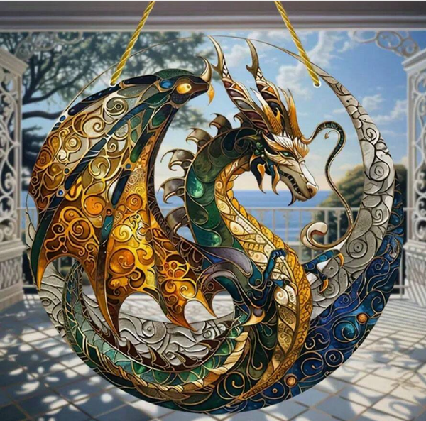 Attrape-soleil vitrail – Dragon majestueux