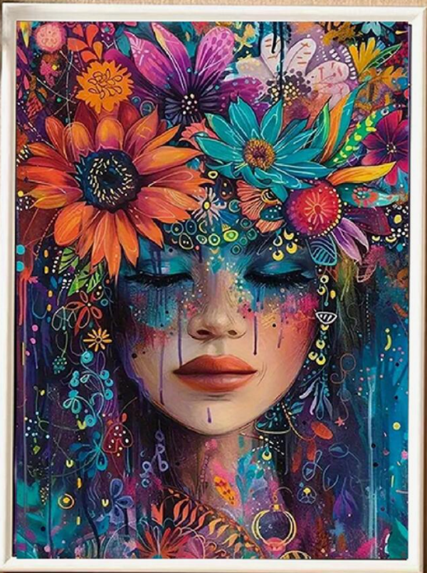 Kit peinture diamant "Visage fleuri"