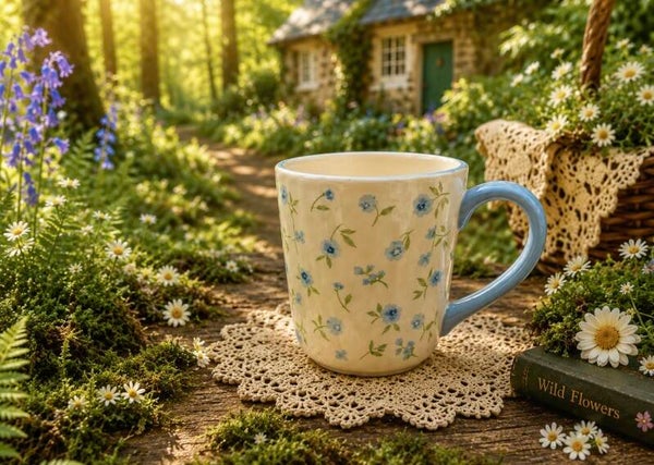 Blue Floral Shabby Chic Coffee Cup