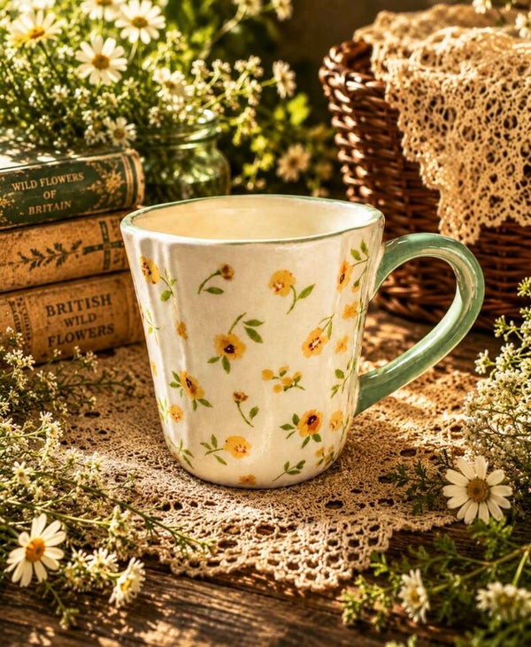 Green Floral Shabby Chic Coffee Cup