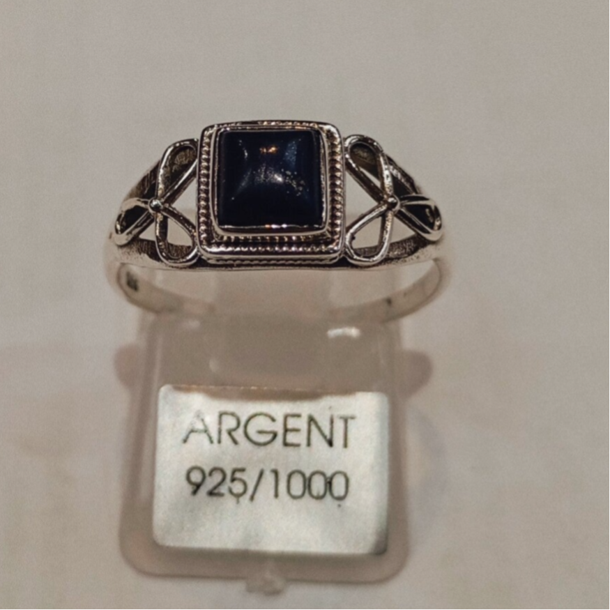 Bague en ARGENT 925 avec pierre en Onyx-T.54