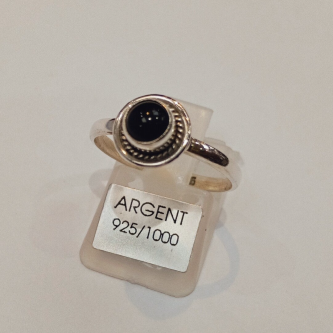Bague en ARGENT et pierre en ONYX-T.57