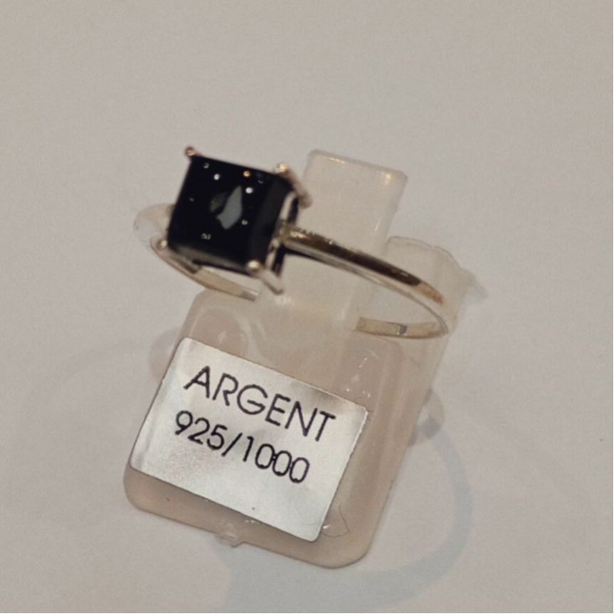 Bague en argent 925 et pierre ONYX NOIRE- T.57