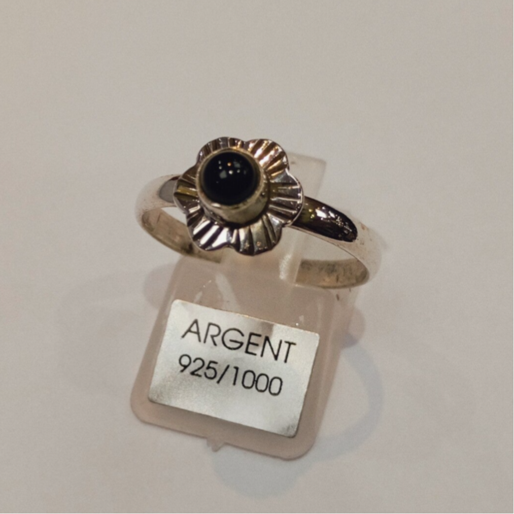 Bague en argent 925.Pierre en onyx noire-T.57