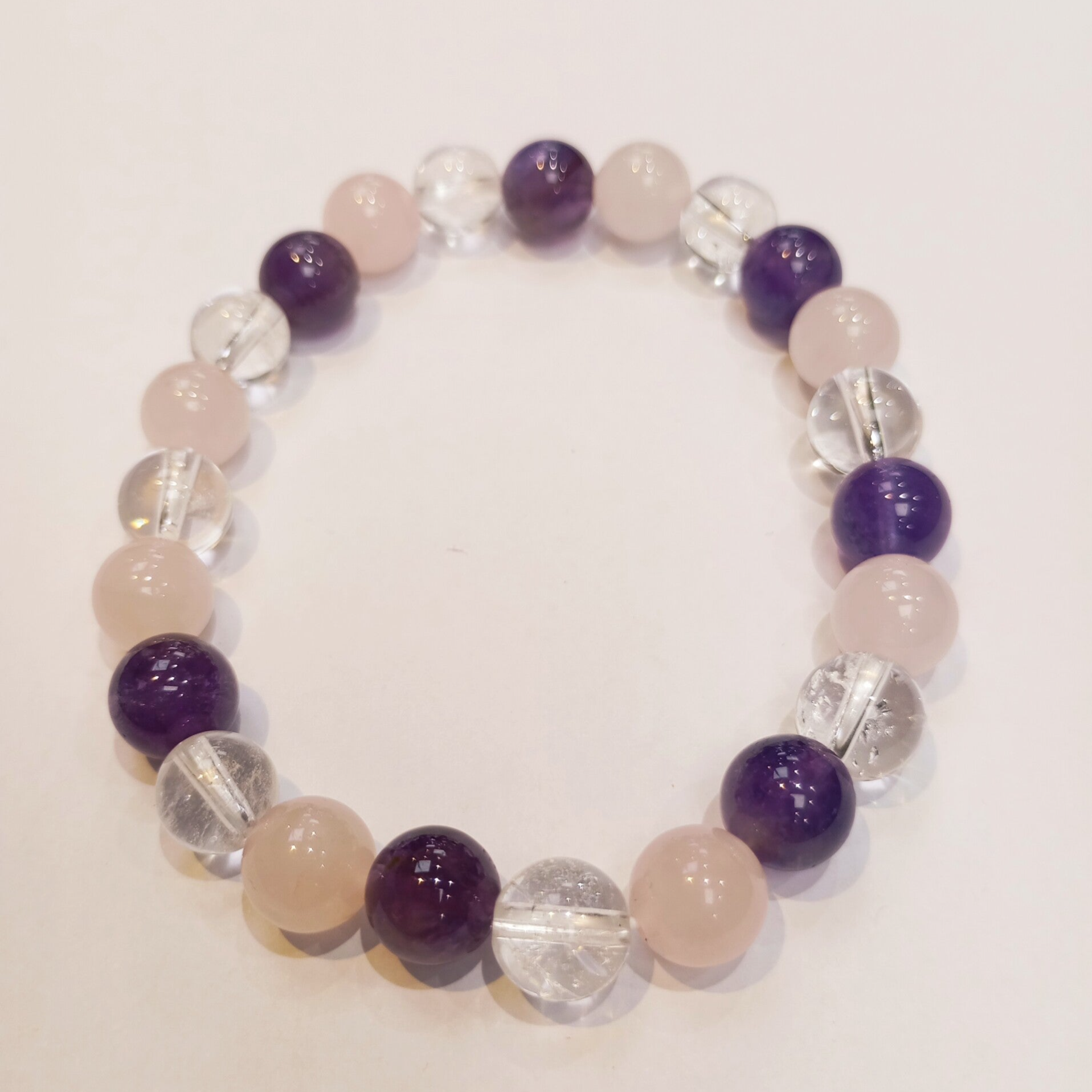Bracelet 3 Pierres naturelle: Amethyste - cristal- Quartz rose