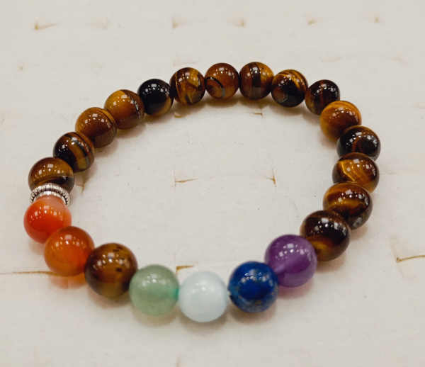 Bracelet en pierre œil de tigre et 7 chakras