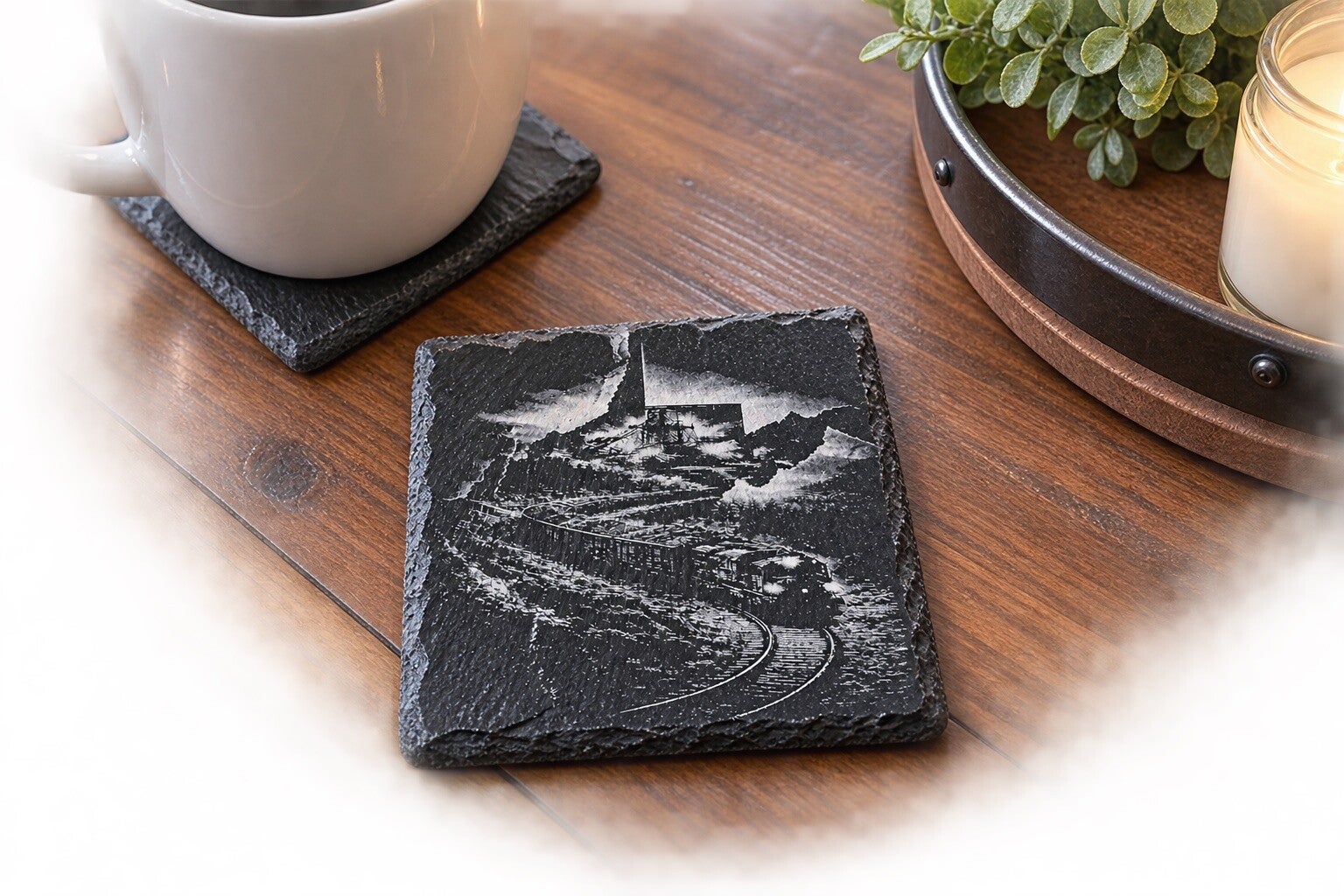 Set of 4 West Virginia Coal Country Slate Coasters – 4” x 4”