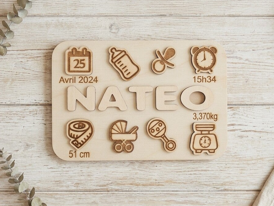 Puzzle en bois personnalisé - Souvenir de naissance