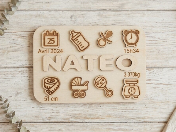 Puzzle en bois personnalisé - Souvenir de naissance