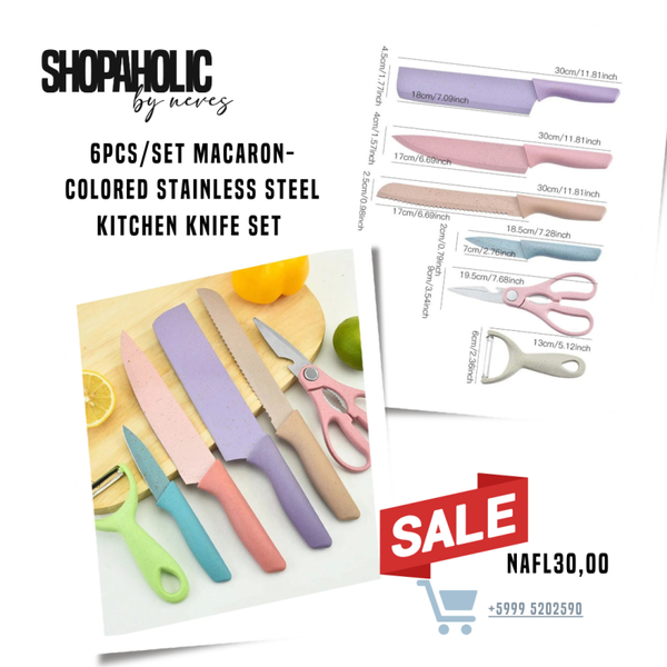 6PCS/ SET MACARON-COLORED STAINLESS STEEL KITCHEN KNIFE SET