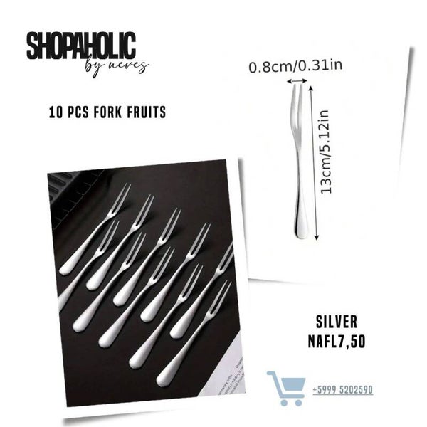 10 PCS FORK FRUITS SILVER