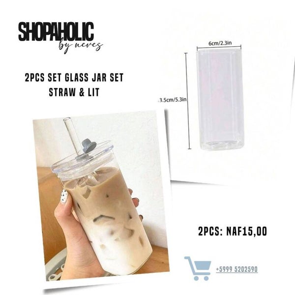 2PCS SET GLASS JAR SET STRAW & LIT