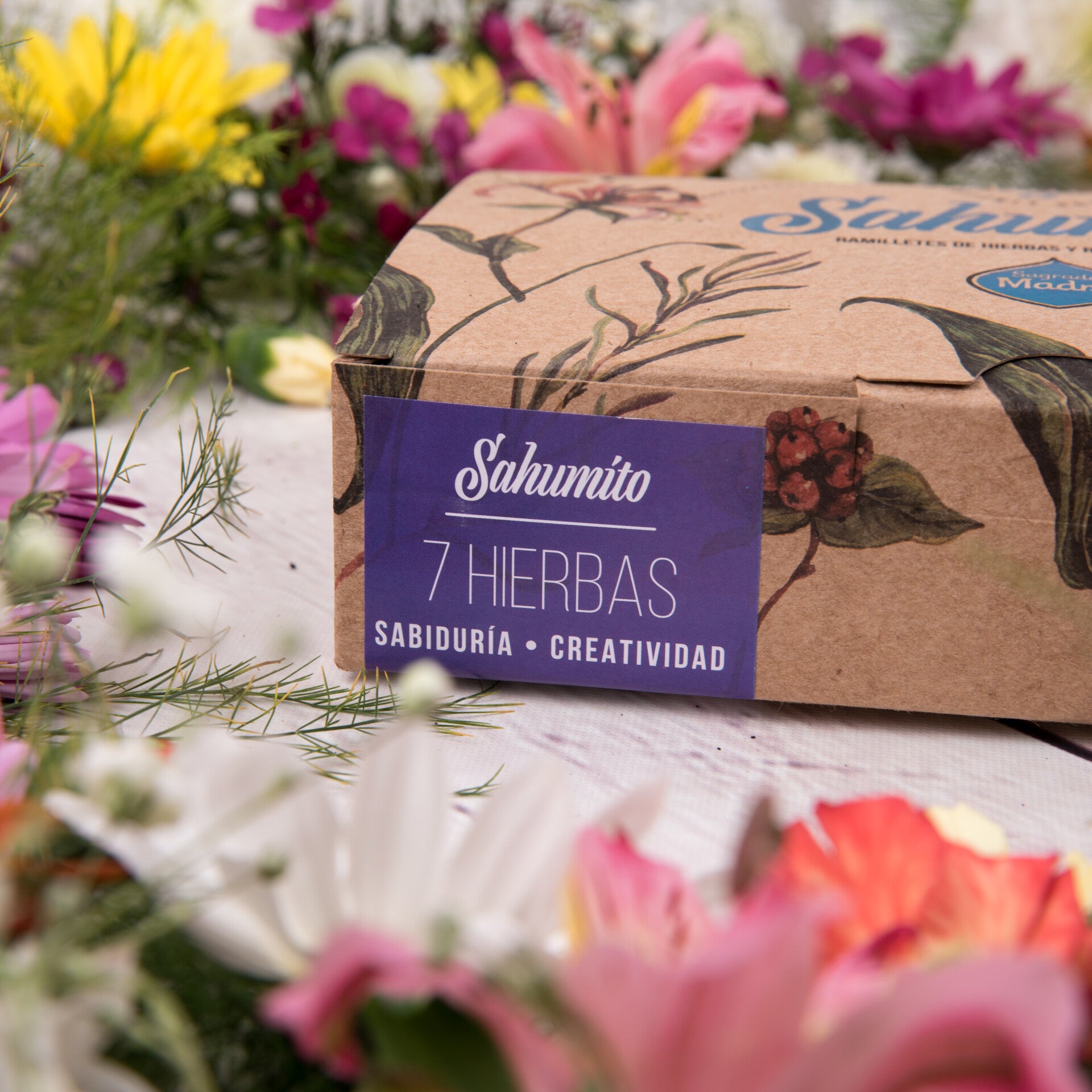 Smudgestick met zeven kruiden. Display-doosje vijf stuks.