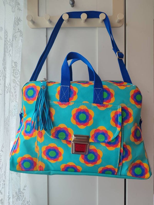 Retrobag lang Retroblumen blau