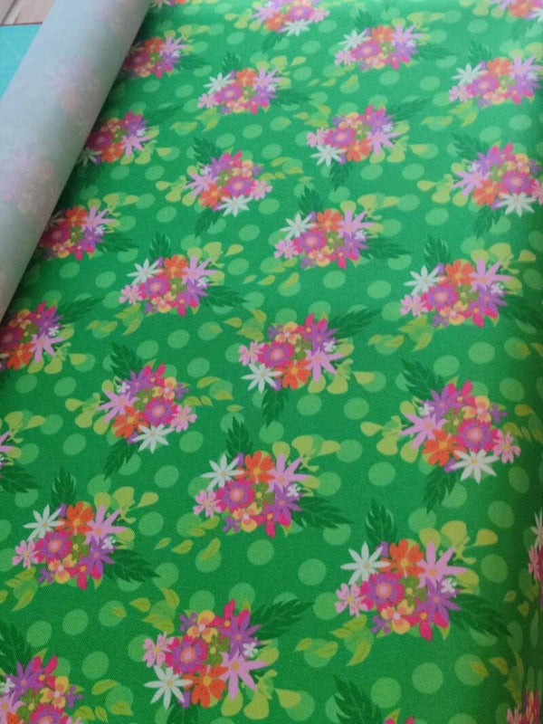 Outdoorstoff Blumenbunt grün klein