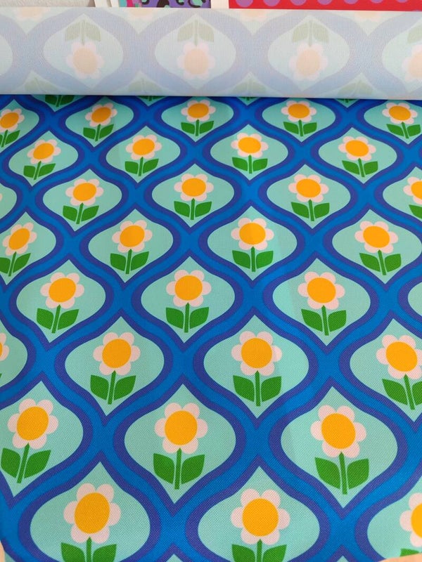 Outdoorstoff Fliesenblume blau