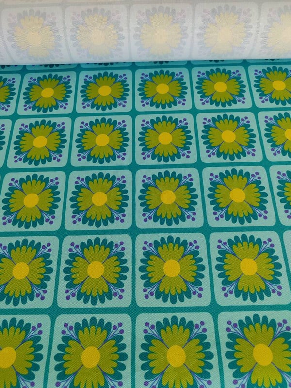 Outdoorstoff Blumenkachel blau