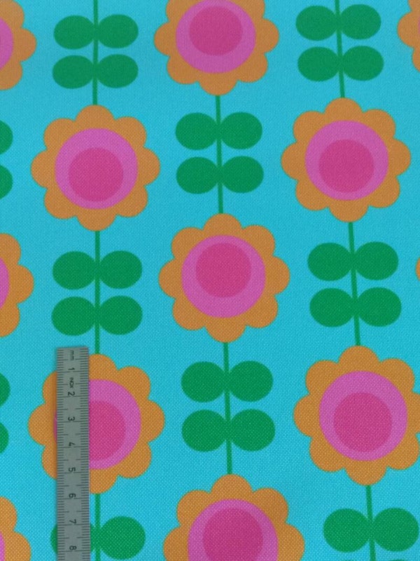 Outdoorstoff Retroflower türkis