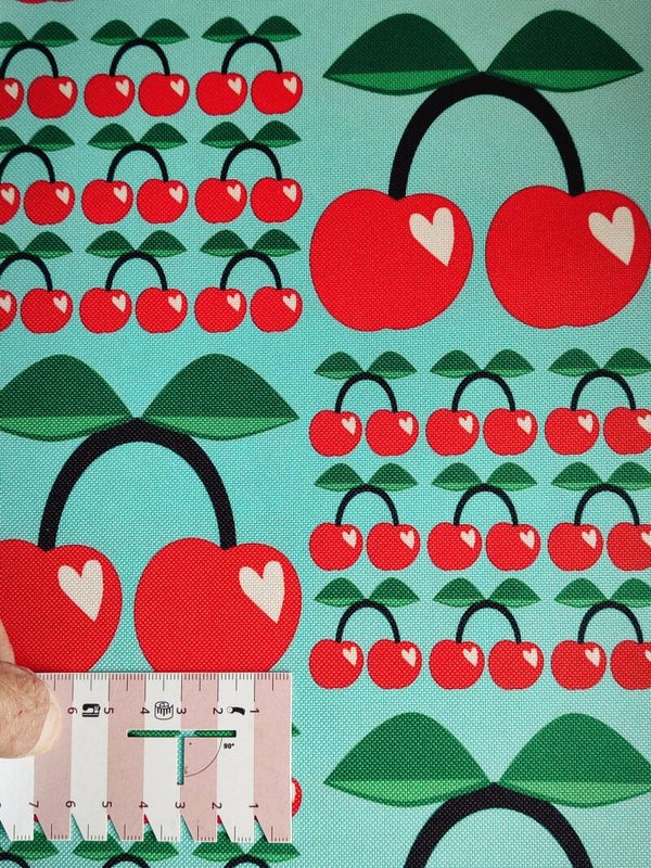 Outdoorstoff Kirsche groß und klein türkis
