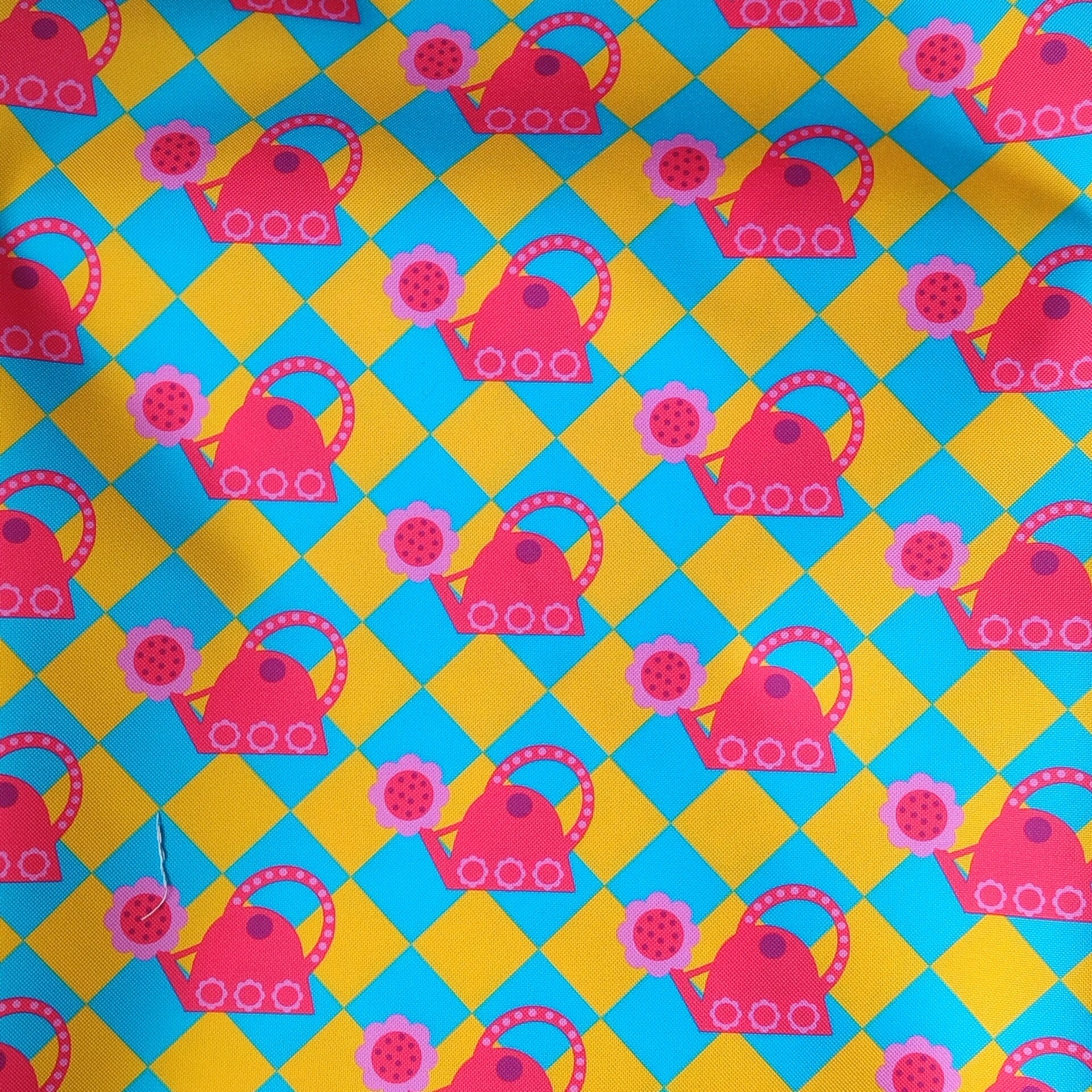 Outdoorstoff Gießkanne blau gelb rot