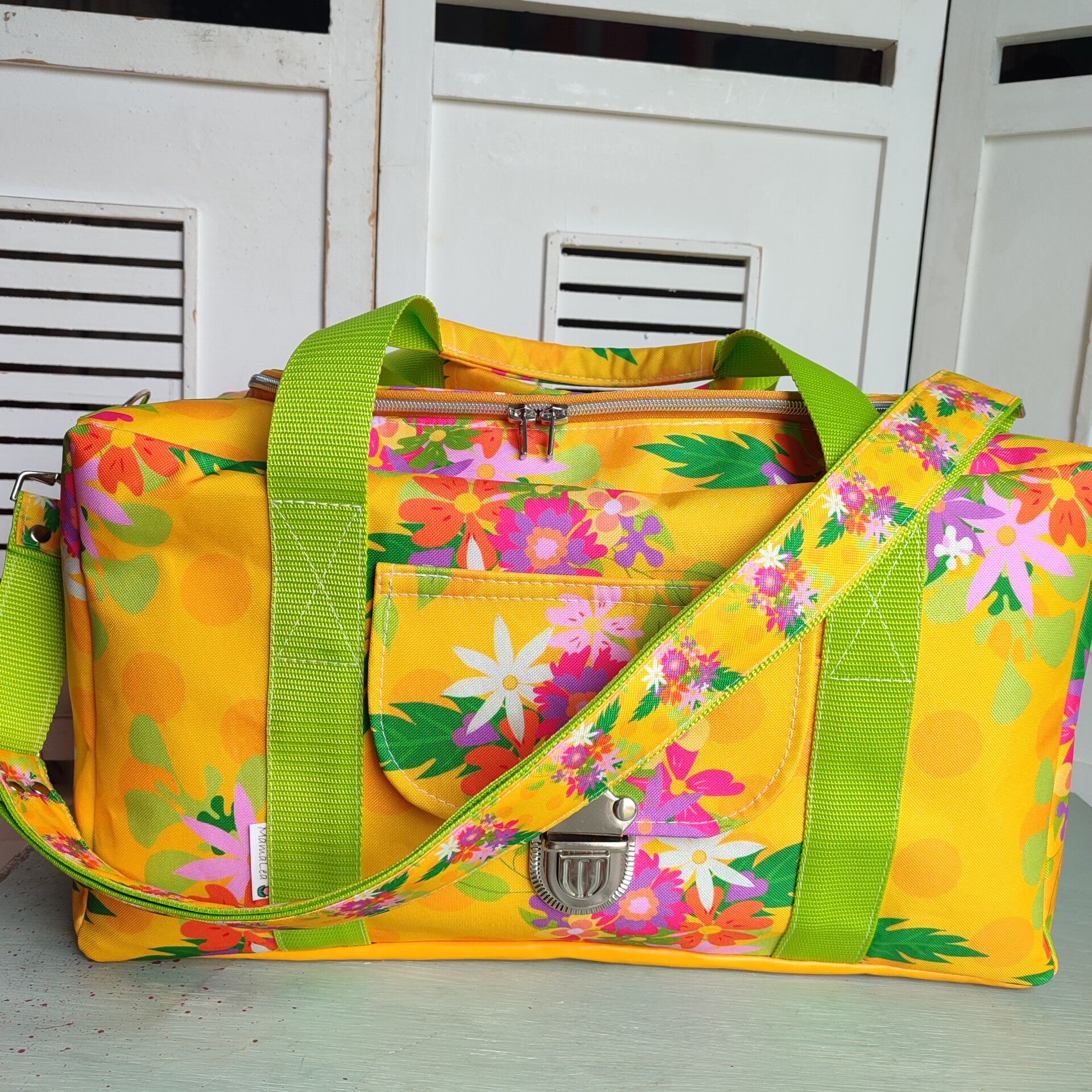 Eckige Reisetasche Blumenbunt gelb