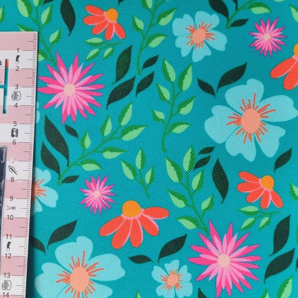 Outdoorstoff Geblümt petrol