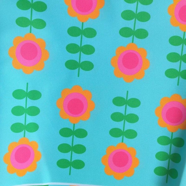 Outdoorstoff Retroflower türkis