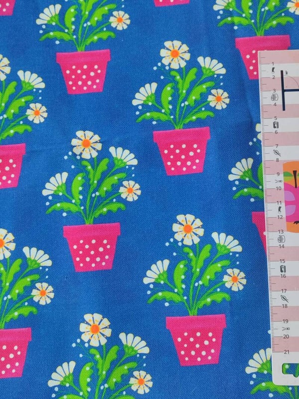 Canvas Reststück Topfblume blau