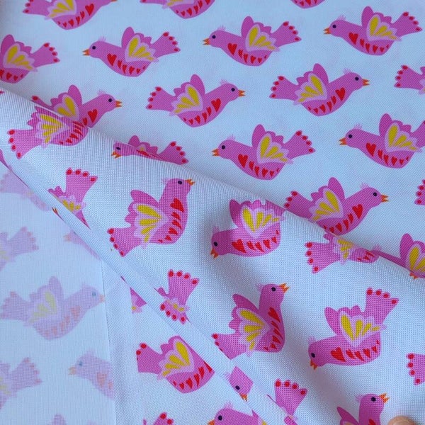 Outdoorstoff kleiner Vogel rosa
