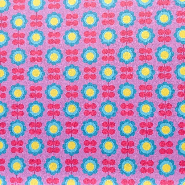 Kunstleder Stück Retroflower rosa